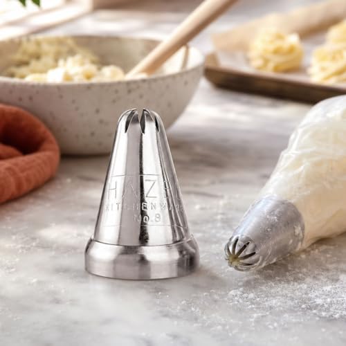 Hazel Cake Decorating Nozzle Set | Silver Closed Star Piping Bag Nozzle, N8 Size