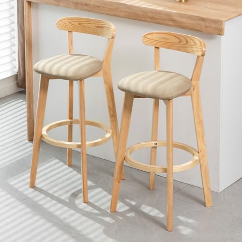 LIODUX Exquisite Barstools Set of 2 Modern and Simple High Bar Stools Solid Wood Nordic Bar Chairs Nordic Home Kitchen Counter Bar with Backrest (Beige Seat Height 71 CM)