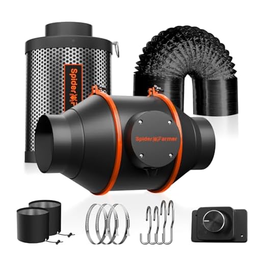 TRAFIKA Clipfan /15cm 5W/Magnetischer Motor/Exklusive Klemme zur direkten Befestigung an den Stangen Growzelten/2 KLAMMERN:Tischklammer Klammer für die Stangen von Growzelten 11 Spider Farmer Rohrventilator 100mm/4 Inch Abluftset mit RJ12 Drehzahlregler, Aktivkohlefilter Abluft Lüftungsset Kohlefilter, 27W Grow Lüfterset, 205 CFM Belüftungssystem für Growzelt, Growbox, Garage