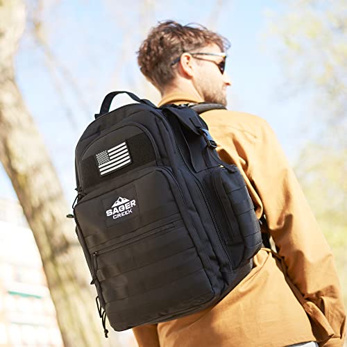 Sager Creek Dad Diaper Bag Backpack With Changing Pad. Waterproof Military Diaper Backpack For Men W/Insulated Compartment (Black) #TOP5