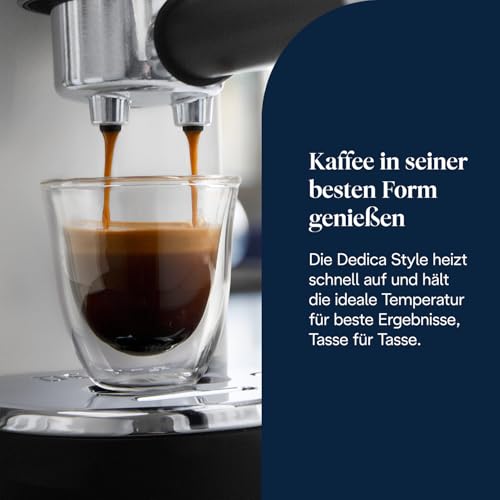 Foto von De'Longhi Dedica Style - Perfetto Kompakte Siebträgermaschine Espressomaschine mit Tasten, manuellem Milchaufschäumer für Espresso und Cappuccino, ESE Pad geeignet, 15cm breit, Weiß (EC685.W)