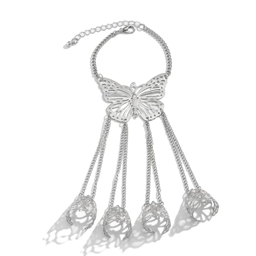 Summer Punk Butterfly Finger Bracelets with Ring,Exaggerated Finger Wrist Chains Rings Bracelets Gothic Link Chain Finger Bracelet Festival Halloween Hand Chain Body Jewelry for Women4