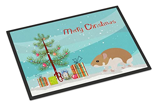 Caroline's Treasures CK4457JMAT Turkish Hamster Merry Christmas Doormat 24x36 Front Door Mat Indoor Outdoor Rugs for Entryway, Non Slip Washable Low Pile, 24H X 36W