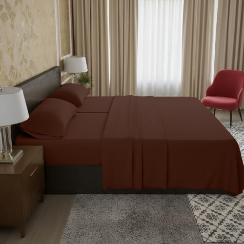 Image of Elegant Comfort Luxury Quality Microfiber 5-Piece 1500 Premium Hotel Sheet Set-Wrinkle Resistant,All Around Elastic Fitted Sheet, Deep Pocket up to 16 inch,Split King,Chocolate Brown