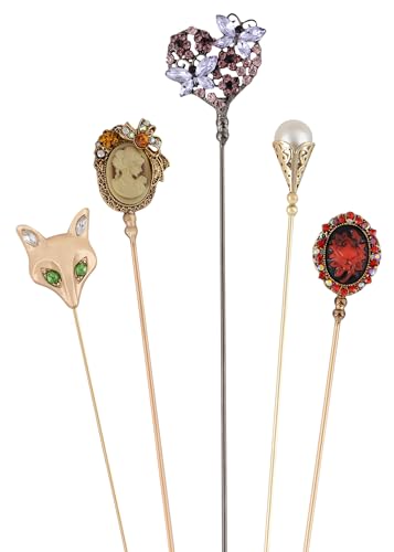 Image of Alilang 5Pcs Vintage Bendable Lapel Pins Classic Pin Brooches Set Accessories for Secure Styling on Hats, Scarves