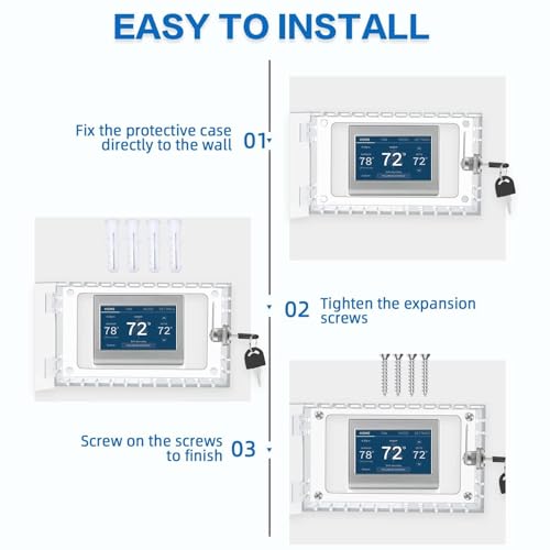 Thermostat Lock Box Clear Lock Box with Key, Large Universal Thermostat Guard Clear Cover with Key for Thermostat On Wall, 7.28 * 4.72 * 2in Home Thermostat Lock Box Cover On Wall