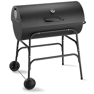 VonHaus Charcoal BBQ – XL Portable Barrel Barbecue with Warming Rack, Temperature Gauge, Wheels, Large Cooking Grill, Air Vents – 2 in 1 Barbeque and Smoker – Grill Meat, Fish & Vegetables