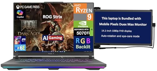 Image of ASUS ROG Strix AI Gaming Laptop 16.0 inch 165Hz IPS WUXGA Display (AMD Ryzen 9 8940HX, GeForce RTX 5070 Ti 12GB, 64GB DDR5, 8TB PCIe SSD, RGB KB, WiFi 6E, Webcam, Win 11 Pro) w /Duex Max DS Monitor
