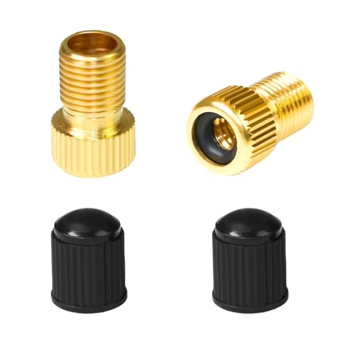 Pengshow 2 Pcs Presta Valve Adapter Brass Bike Valve Adapter with Rubber Inner Ring Bike Pump Adaptor with 2 Caps Presta to Schrader Valve Adapter Portable for Standard Pump or Air Compressor