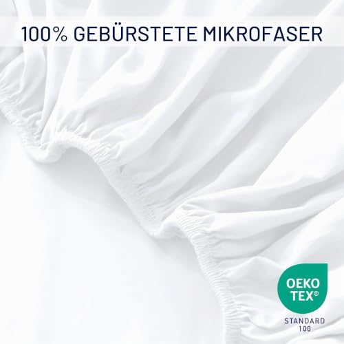Spannbettlaken 90x200cm - Spannbetttuch Bettlaken Bettbezug (Weiss) – Ansicht 6