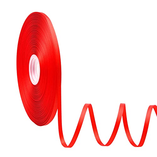 Euvoym 100 Yards Red Grosgrain Ribbon Christmas Ribbon Soild Grosgrain Ribbon Boutique Gift Wrapping Diy Crafts Bow Package Ribbon (Red)
