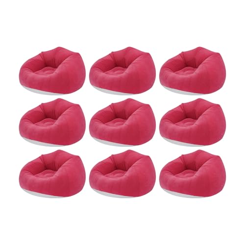 Image of 9 Pcs Inflatable Bean Bag Chairs for Adults with Foot Air Pump, Blow up Couch, Folding Portable Inflatable Couch Lazy Sofa for Outdoor Movie Night Camping (Red)