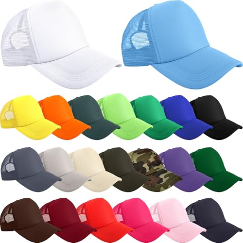 22 Pcs Kids Trucker Hat Adjustable DIY Baseball Hat Sublimation Mesh Cap Blank Baseball Cap for Summer Outdoor Sports