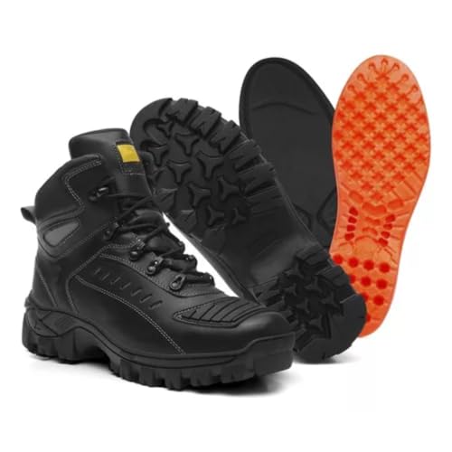 Bota Coturno Masculino Adventure de Couro Motoboy Resistente Oferta Motoqueiro (Preto, BR, Adulto, N
