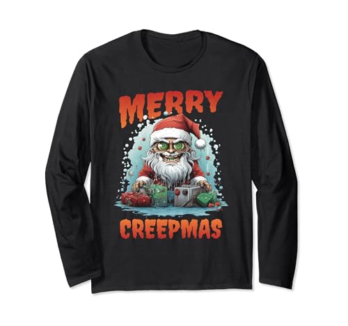 Funny Merry Creepmas Horror Goth Christmas Pjs Pijamas Tela Manga Larga