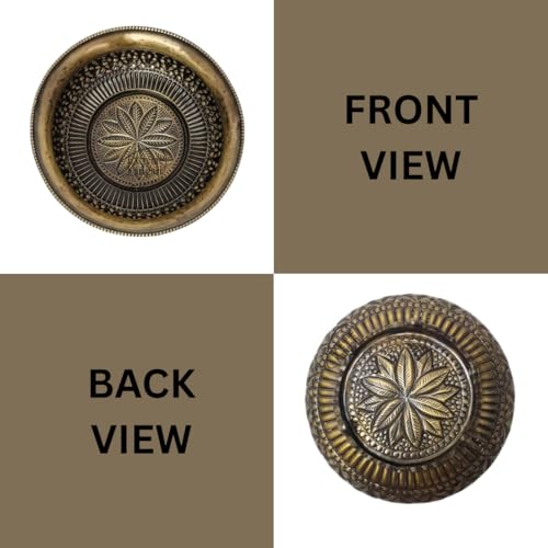 Image of Decorative Brass Chitai 7 inches Urli | Table Centerpiece Flower Floating Bowl | Urali for Mandap, Haldi, Mehendi, Wedding, Reception Decor | Brass Antique | 1000ml
