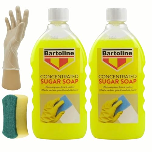 2 X Sugar Soap Liquid Concentrate Cleaner 500ml Powerful Cleaner for Paintwork and Household Use Ideal Sugar Soap for Walls and Cleaning Includes Sponge and Pair of Gloves