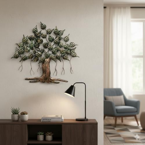 Image of Bharat Art Metal Betel Tree Decorative Wall Art | Metal Wall Sculpture for Home Living Room Bedroom Office Hotel Cafe | Tree Wall Hanging Decor | 40X4X37 inch | CW047