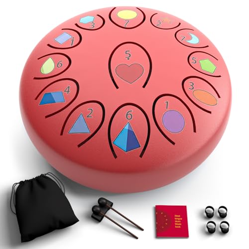 Steel Tongue Drum 6.8 Inch 13 Notes – Outdoor Percussion Rain Drum for Garden Use, Meditation & Stress Relief – Music Gift for Adults & Beginners(Red)