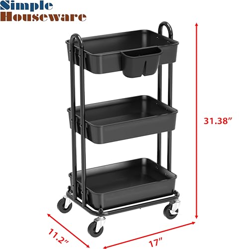 Simple Houseware 3-Tier Rolling Utility Cart with Hanging Bucket, Black by Simple Houseware - Used condition - Image 3