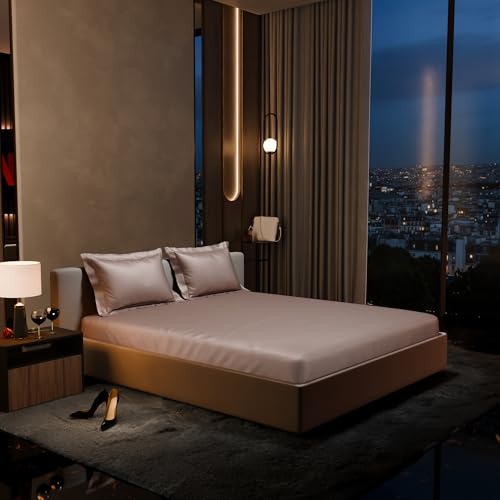 Stoa Paris 300TC UltraSatin King Bedsheet Set, 10” Drop Fitted Bedsheet with 2 Pillow Covers, Hypoallergenic, Wrinkle Free, Aesthetic Bedding, Home De