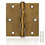 Komsen 6 Pack 3.5' x 3.5' Heavy Duty Stainless Steel Door Hinges - Non-Removable Pin with Square Corners for Interior & Exterior Doors (Brass)