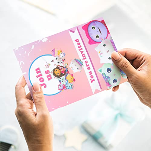 Gabby's Dollhouse Uitnodigingskaarten voor kinderen, 24 stuks dollhouse uitnodigingen, kleur feest, uitnodigingskaart… - Image 5