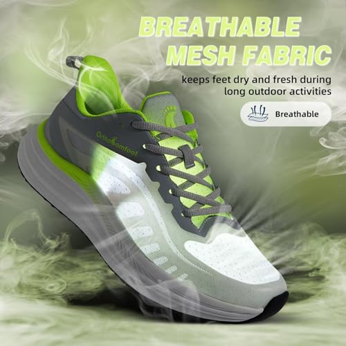 Men's Orthopedic Wide Trail Sneakers: Soft Orthotic Plantar Fasciitis Diabetic Foot Pain Relief Arch Support Walking Shoes, Comfy Outdoor Casual Cushion Standing Lightweight Running Shoes Grey Size 12 by OrthoComfoot - Used condition - Image 3