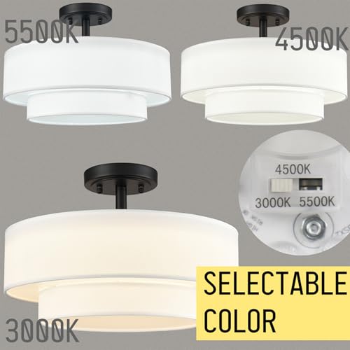 Image of DAYCENT Black Semi Flush Mount LED Light Fixtures 30W 3000K /4500K /5500K