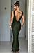 Memoriesea Women's Satin Elegant Sleeveless High Neck Tie Cocktail Party Maxi Dress Army Green