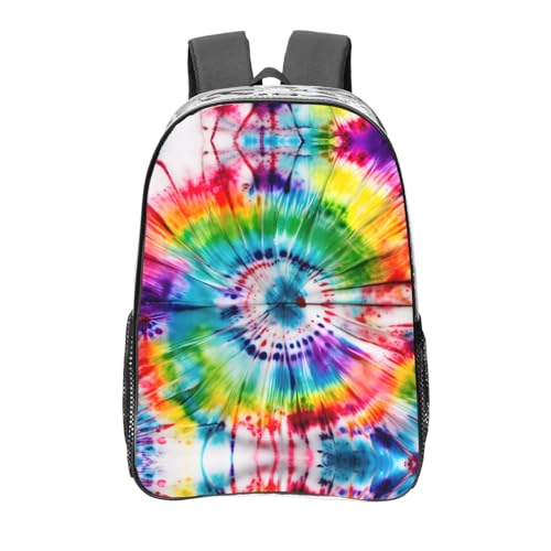 Sac à dos transparent tie dye pour le travail et le sport décontracté avec poches pratiques