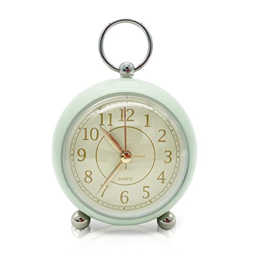 Rohome Vintage Small Alarm Clock with Night Light, Green, Silent Quartz Movement, Non-Ticking, Decorative, for Bedside Table, Desk, Kitchen, Bedroom, Shelf, Nightstand (Green)