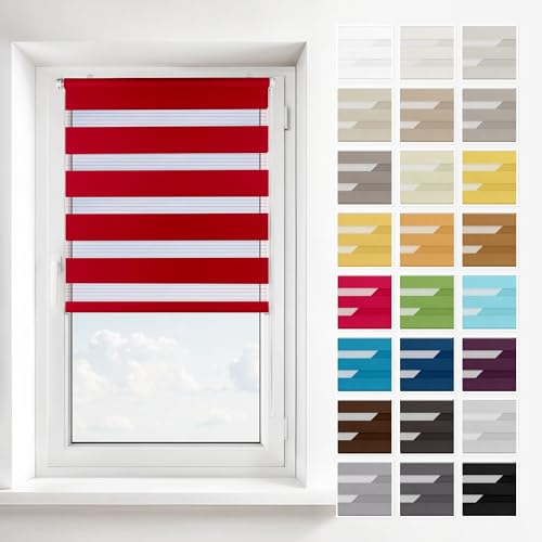 Estika Doppelrollo ohne Bohren – 2-in-1 Montage (Klemmfix, Wand oder Decke) – Himbeermousse – 40 × 120 cm – Rollo für Fenster innen