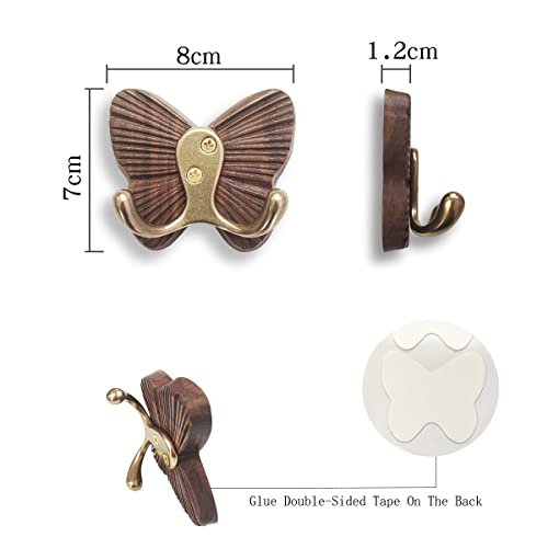 Wonqexz Wall Hook,Child Baby Nursery Wood Wall Hook, Natural Butterfly Coat Hooks,Black Walnut Plus Brass,Wooden Hooks,Children Wall Mounted Hook,Set Of 2 #TOP7