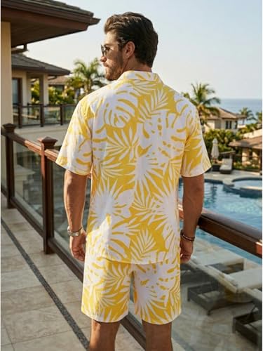 Image of BROWN CULTURE Men's Cotton Floral Print Co-ord Sets with Shirt & Shorts Collar Neck Standard Length and Button Down Closure Type | Night Suit for Men