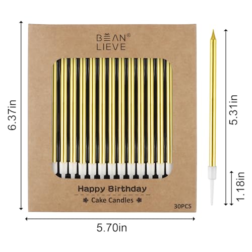 Bean Lieve CD30 30-Count Gold Long Thin Metallic Birthday Candles thumb #1