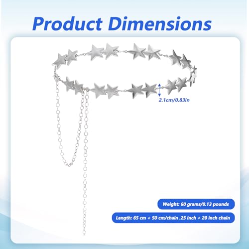 Star Chain Belt for Women Metal Y2k Silver Belt Chain Adjustable Waist Chains Jewelry For Dress Jeans 43.4in2