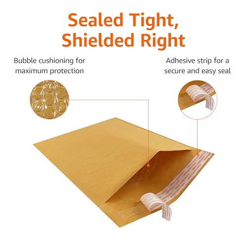 Amazon Basics Kraft Bubble Self-Seal Padded Envelopes for Shipping, 4" x 8" (Internal Size - 3.75" x 7"), Brown, 50-Pack view 3