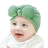  FEESHOW Bonnet Turban Nourrisson Bébé Fille Garçon Bonnet Naissance Coton Noeud Papillon Hiver Chaud Casquette Chapeau de Baptême Photographie Vert 0-5 Mois