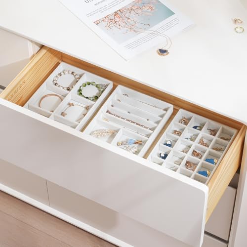 Image of ProCase Stackable Jewelry Organizer Trays for Drawers, Jewelry Drawer Inserts Container Display Case Storage for Earring Necklace Rings Bracelet with Removable Dividers -Warmwhite, 6 Layers