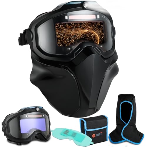 Jhtii Auto Darkening Welding Goggles, 4 Arc Sensor, LED Lighting, Digital LCD Lens, Type-C Charging, Welding Hood with Drape