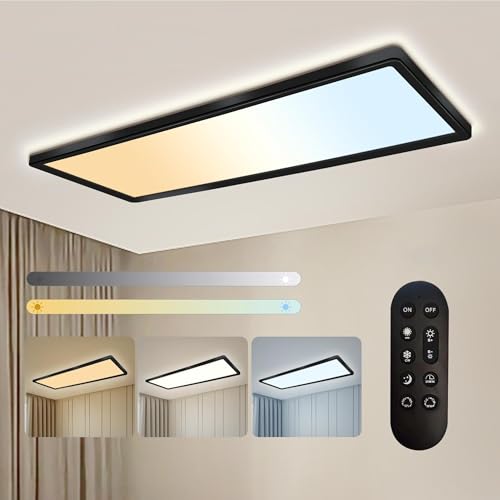 ONDTA LED Deckenleuchte Flach, 22W Schwarz 58x20cm 2700K-6500K, Deckenlampe mit Fernbedienung und Nachtlichtmodus, IP44 Wasserdicht LED Panel für Küche Wohnzimmer Schlafzimmer Badezimmer, Rechteckig