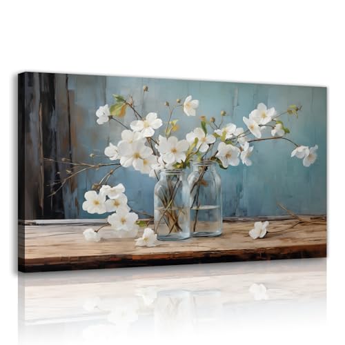 OAAPITI White Flower Canvas Wall Art Watercolor Floral Still Life Picture Prints Elegant Botanical Paintings for Living Room Dining Room Decor(FLOW-1,28"x42")