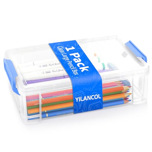 Box For Crayons, Markers, Art Supplies, Plastic Hard Pencil Case With Secure Lid, Stackable Hard Storage Organizer Box For Classroom & Office,large Size (blue)
