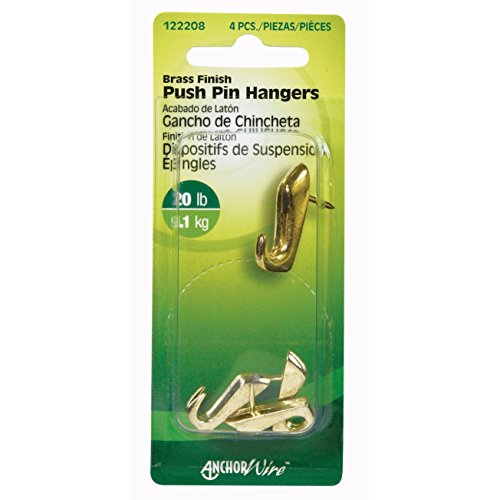 Image of Hillman AnchorWire Gilt Gold Push Pin Brass 20 lb. Picture Hanger 4 pk