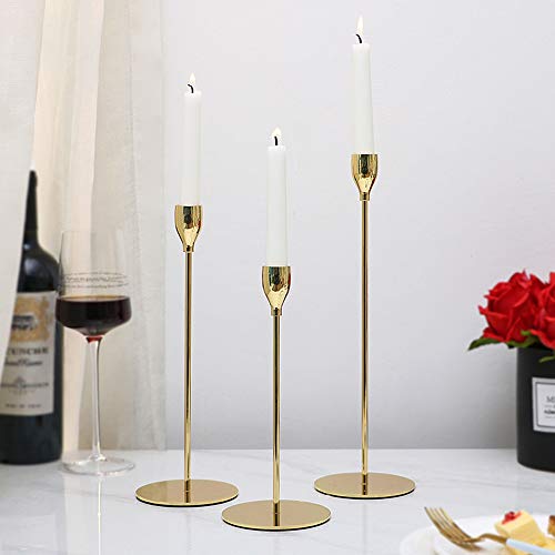 Set Of 3 Gold Candlestick Stand, Wedding/Dinning Table Decorative Candle Holder, Golden Candlelight Dinner Candle Holder Ornaments(S+M+L) #TOP2
