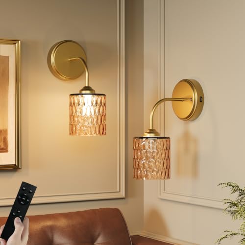 Image of Vintage Rechargeable Wall Lights, Battery Wall Lights Set of 2, Amber