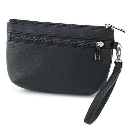 Image of Small Wristlet Wallets for Women, Zip Clutch Bag with Wristlet Pouch, 3-Zipper Original Design