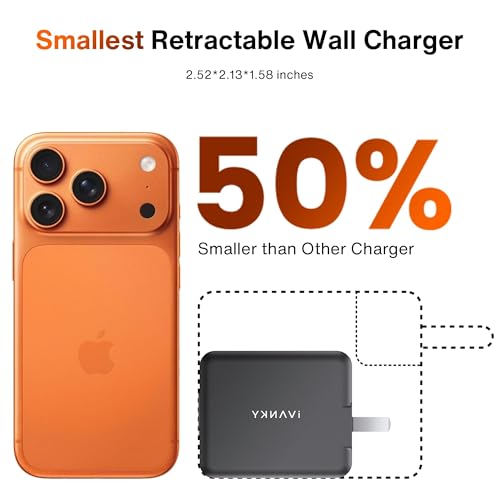 Image of iVANKY Retractable USB C Charger, Smallest 4-in-1 GaN Wall Charger for Multiple Devices, 45W Charger Block with Dual Type C Cables, 4-Port Travel Adapter for iPhone 17 /16 /15 /14 ProMax,Cargador Tipo C