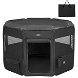 Petsfit 犬 サークル ペットサークル 八角形 ドッグハウス 【パッと開いてすぐ使える】 猫の産屋 猫の分娩室 折りたたみ 犬猫兼用 メッシュ 屋根付き 軽量 収納バッグ付き 部屋のインテリアに馴染み キャンプ アウトドア お出かけ用品 中大ペット (Lサイズ ブラック)